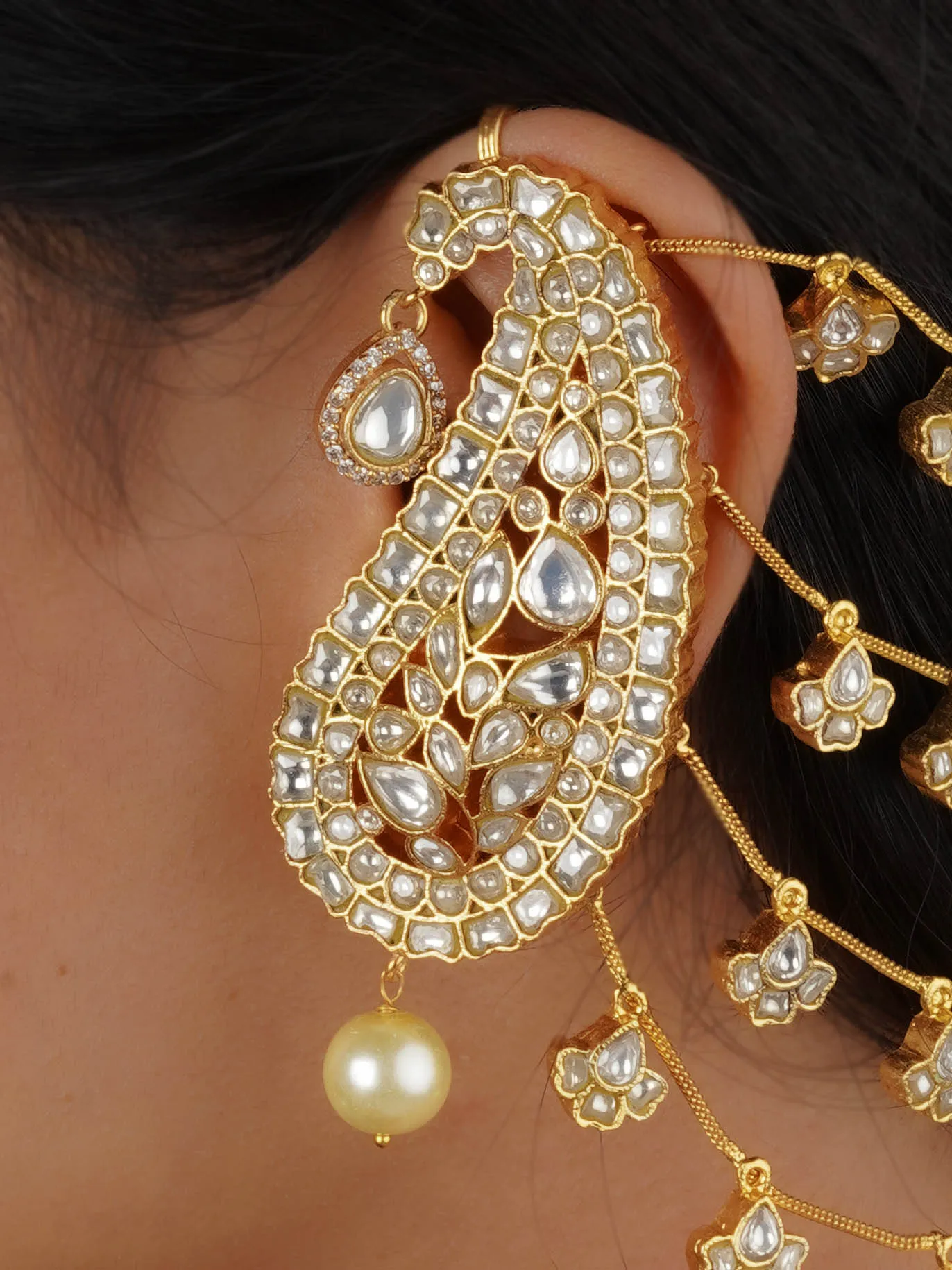 Sonam Chhabra in White Paisley Gold Plated Jadau Kundan Cannes Earrings - ME1139