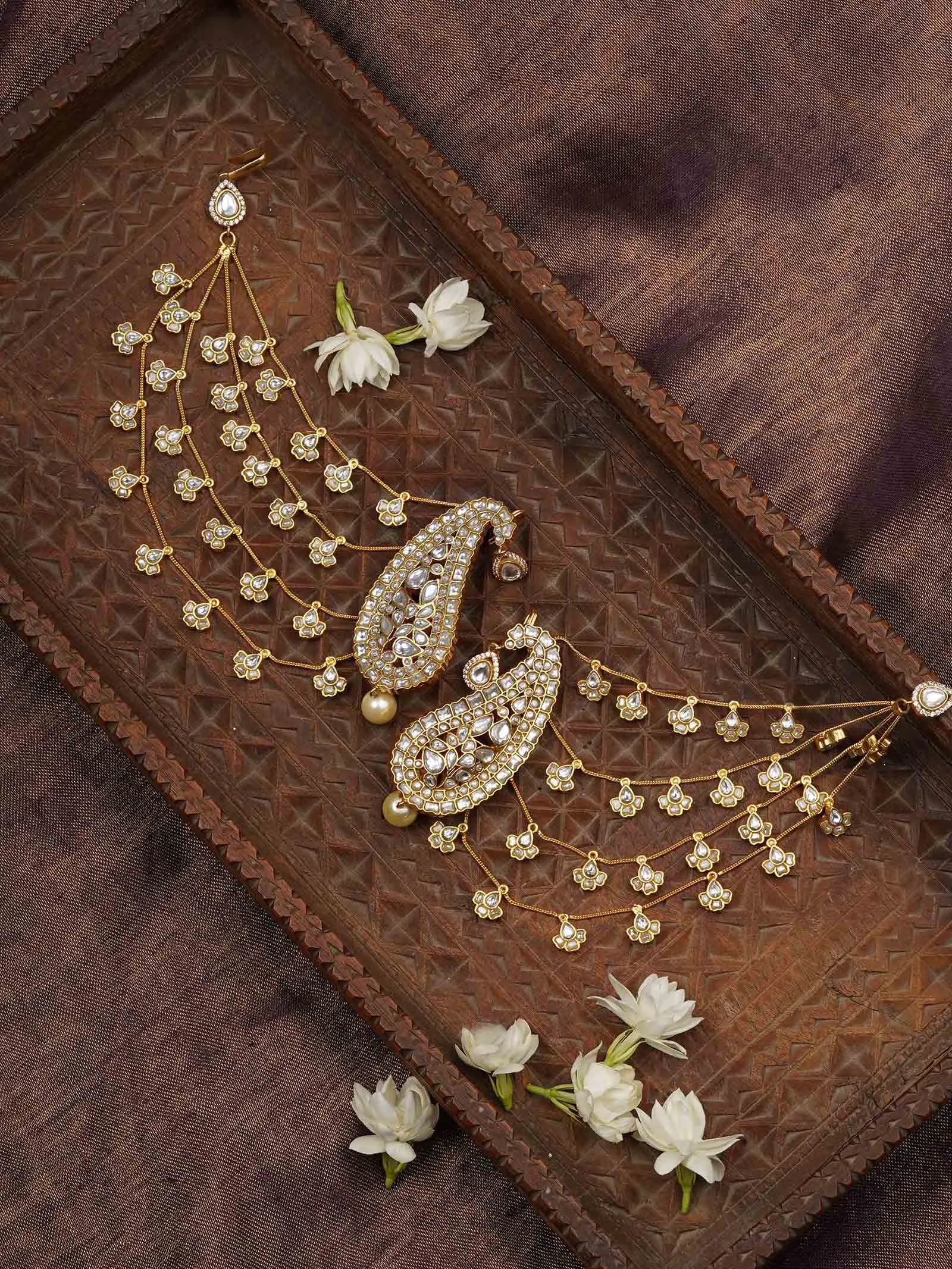 Sonam Chhabra in White Paisley Gold Plated Jadau Kundan Cannes Earrings - ME1139