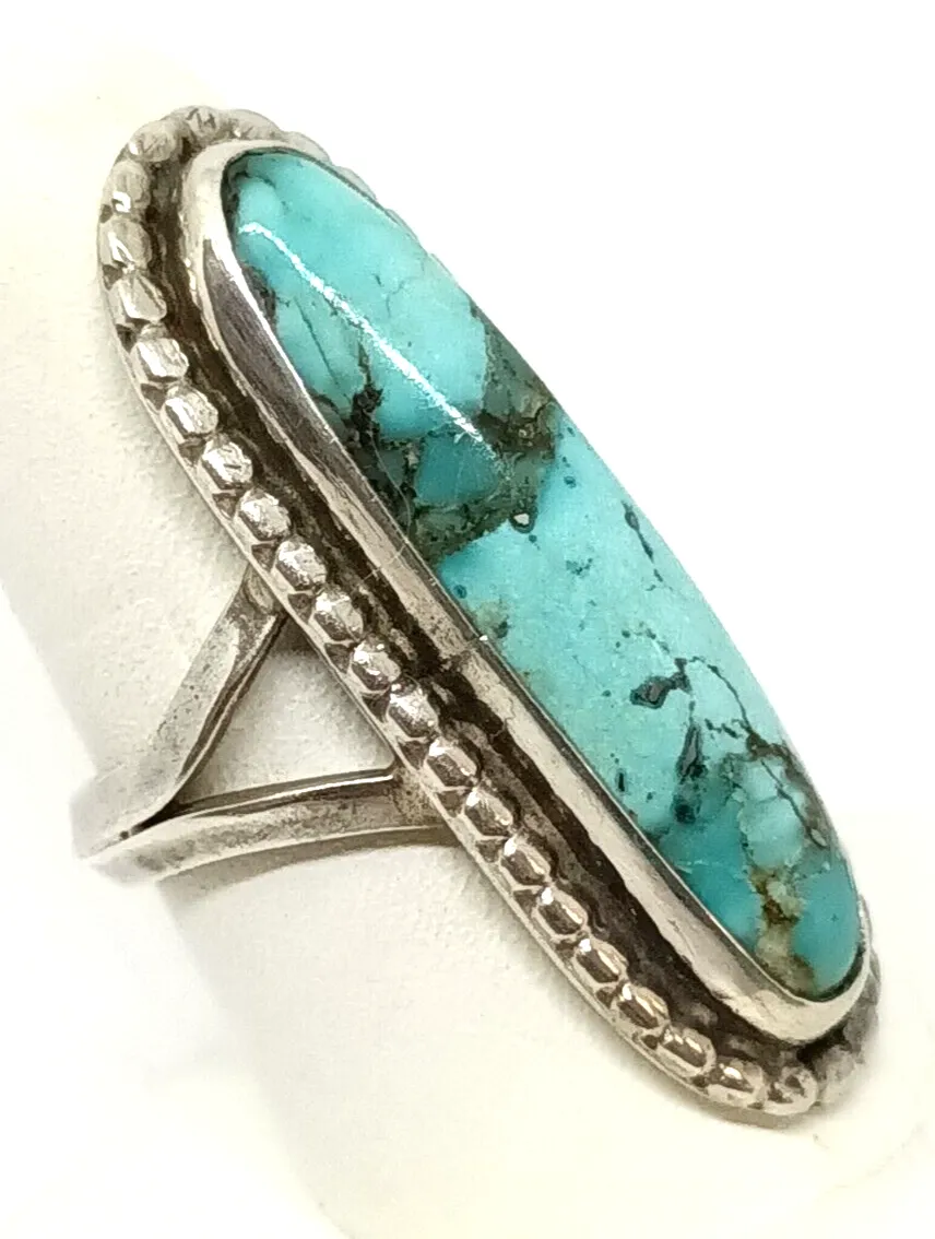 Southwestern Turquoise Sterling Silver Ring Size 6.5, 8.8 grams