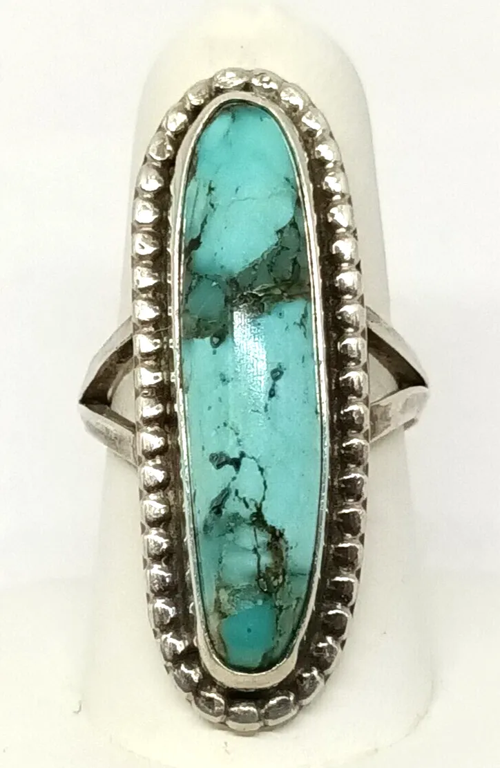 Southwestern Turquoise Sterling Silver Ring Size 6.5, 8.8 grams