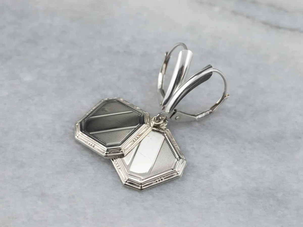 Square Disk White Gold Drop Earrings