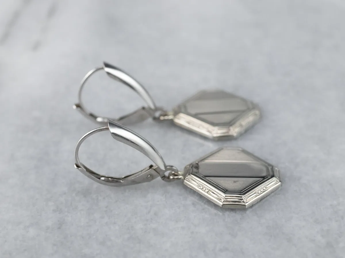 Square Disk White Gold Drop Earrings