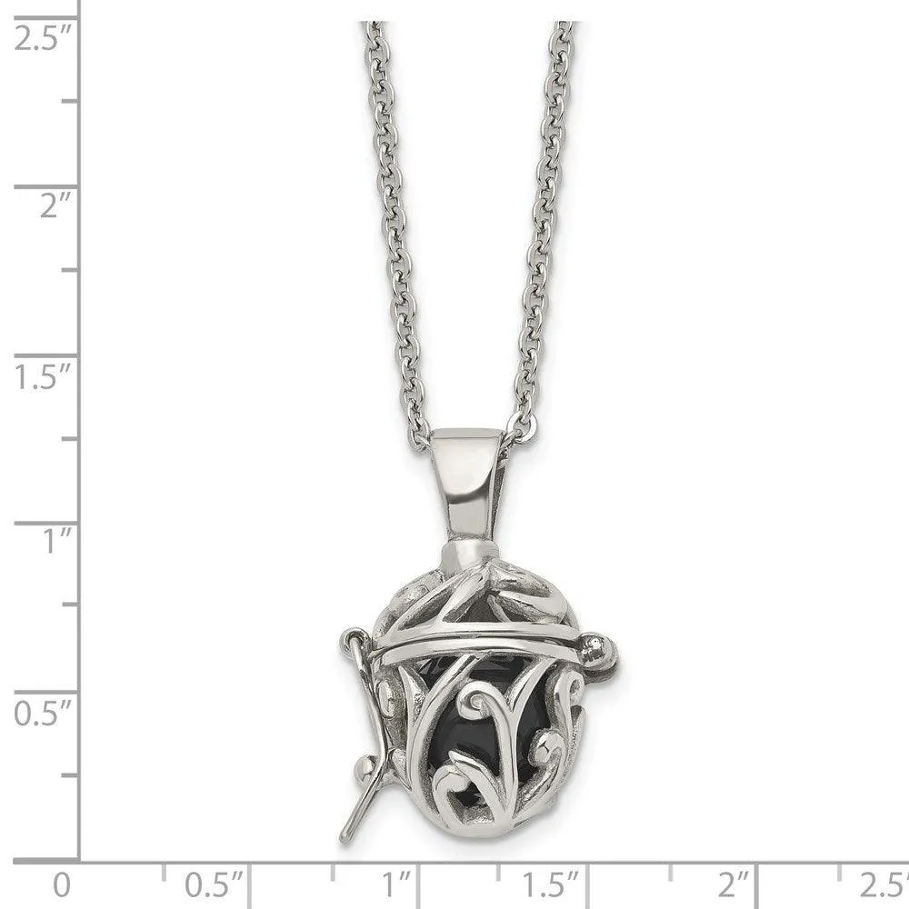 Stainless Steel Black Agate Fancy Pendant Necklace