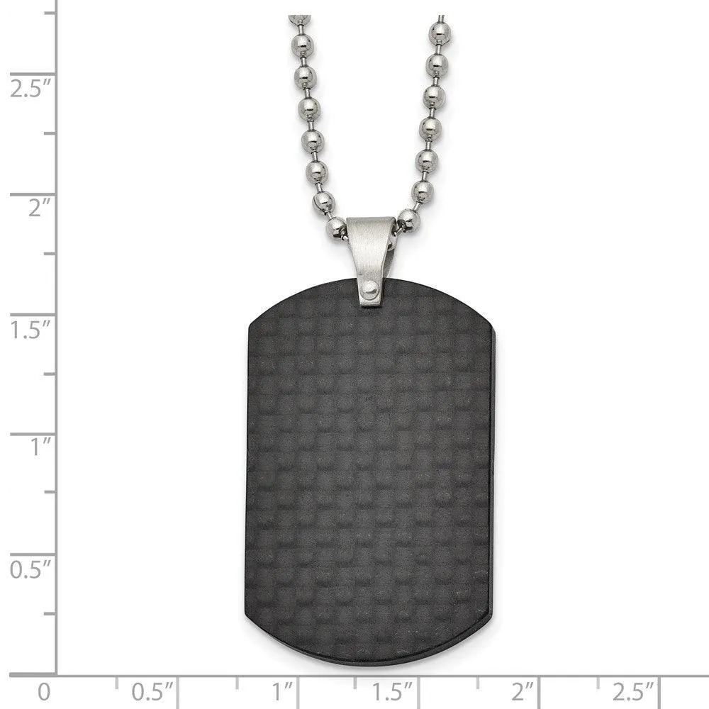 Stainless Steel Brushed Black Solid Carbon Fiber Dog Tag Necklace