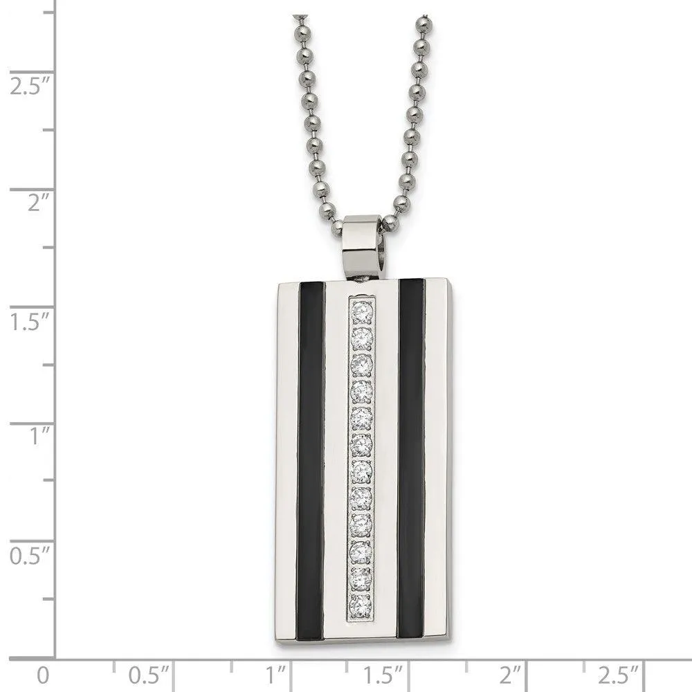 Stainless Steel Polished Black IP CZ Necklace