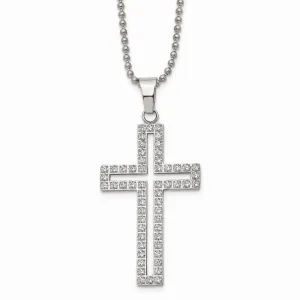 Stainless Steel Polished CZ Cross Necklace