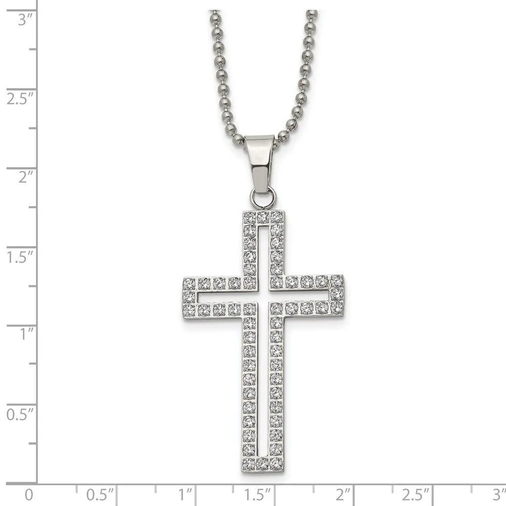 Stainless Steel Polished CZ Cross Necklace