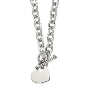 Stainless Steel Polished Heart Toggle Necklace