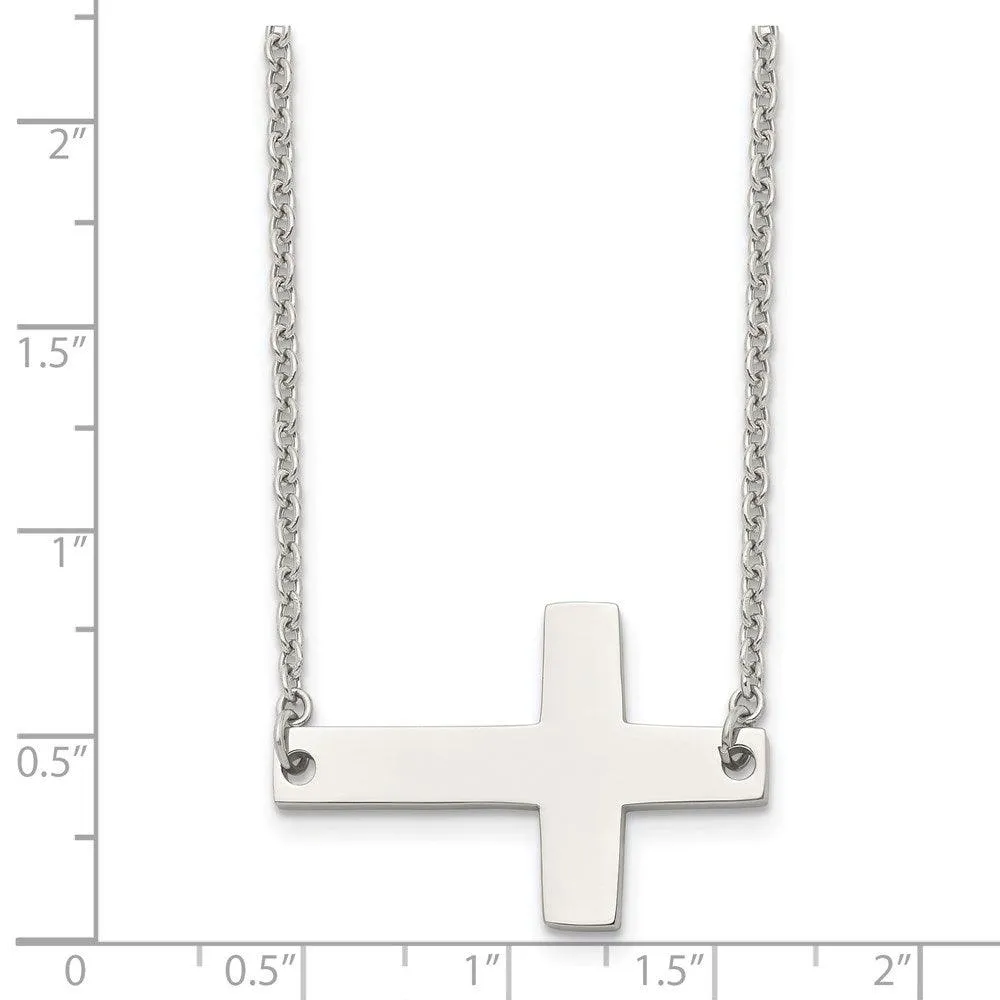 Stainless Steel Polished Sideways Cross Necklace