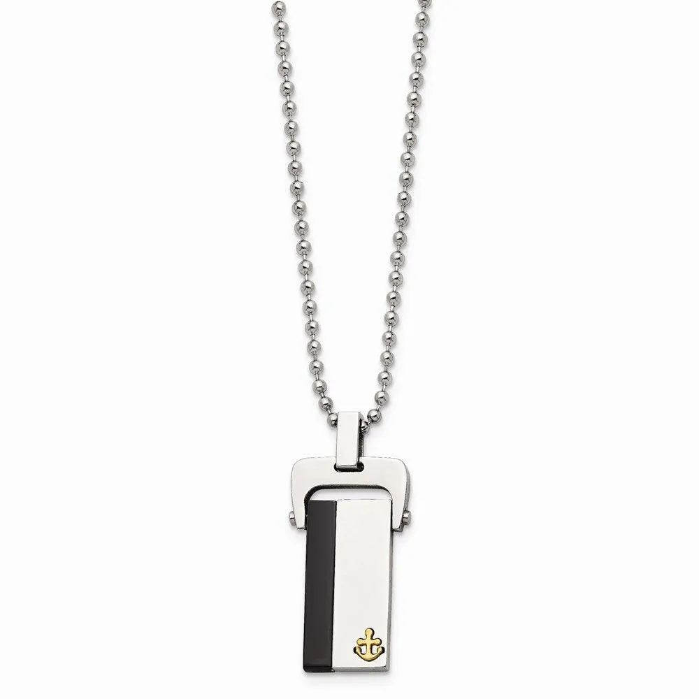 Stainless Steel Polished Yellow & Black IP-plated Dog Tag Necklace