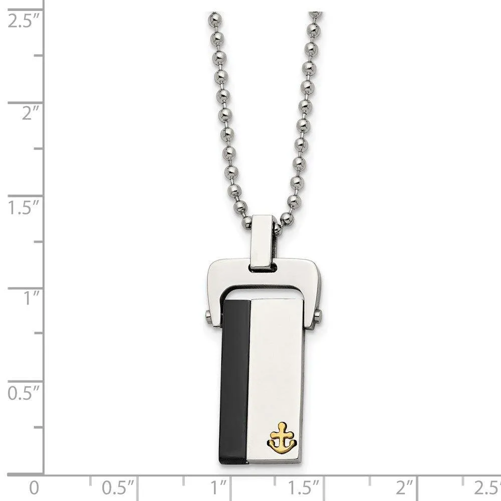 Stainless Steel Polished Yellow & Black IP-plated Dog Tag Necklace