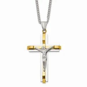 Stainless Steel Polished Yellow IP Crucifix Necklace