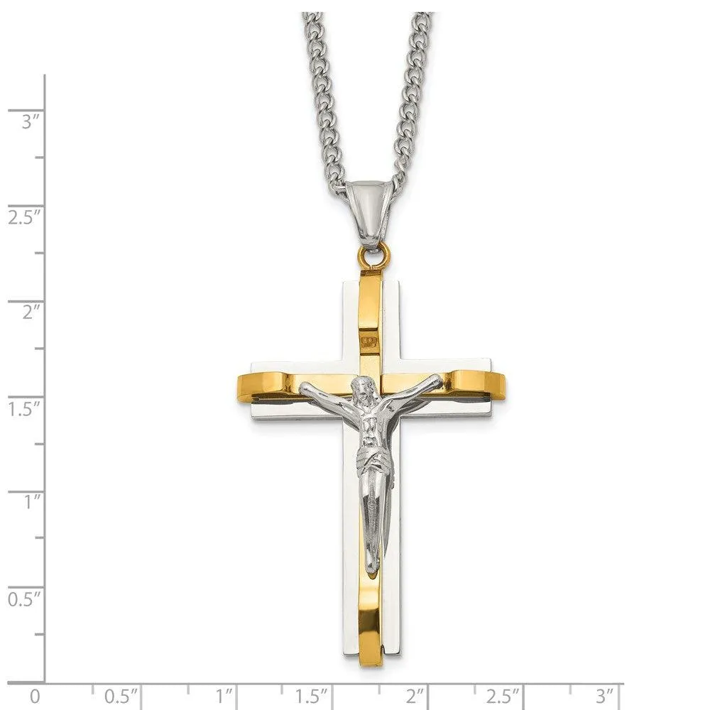 Stainless Steel Polished Yellow IP Crucifix Necklace