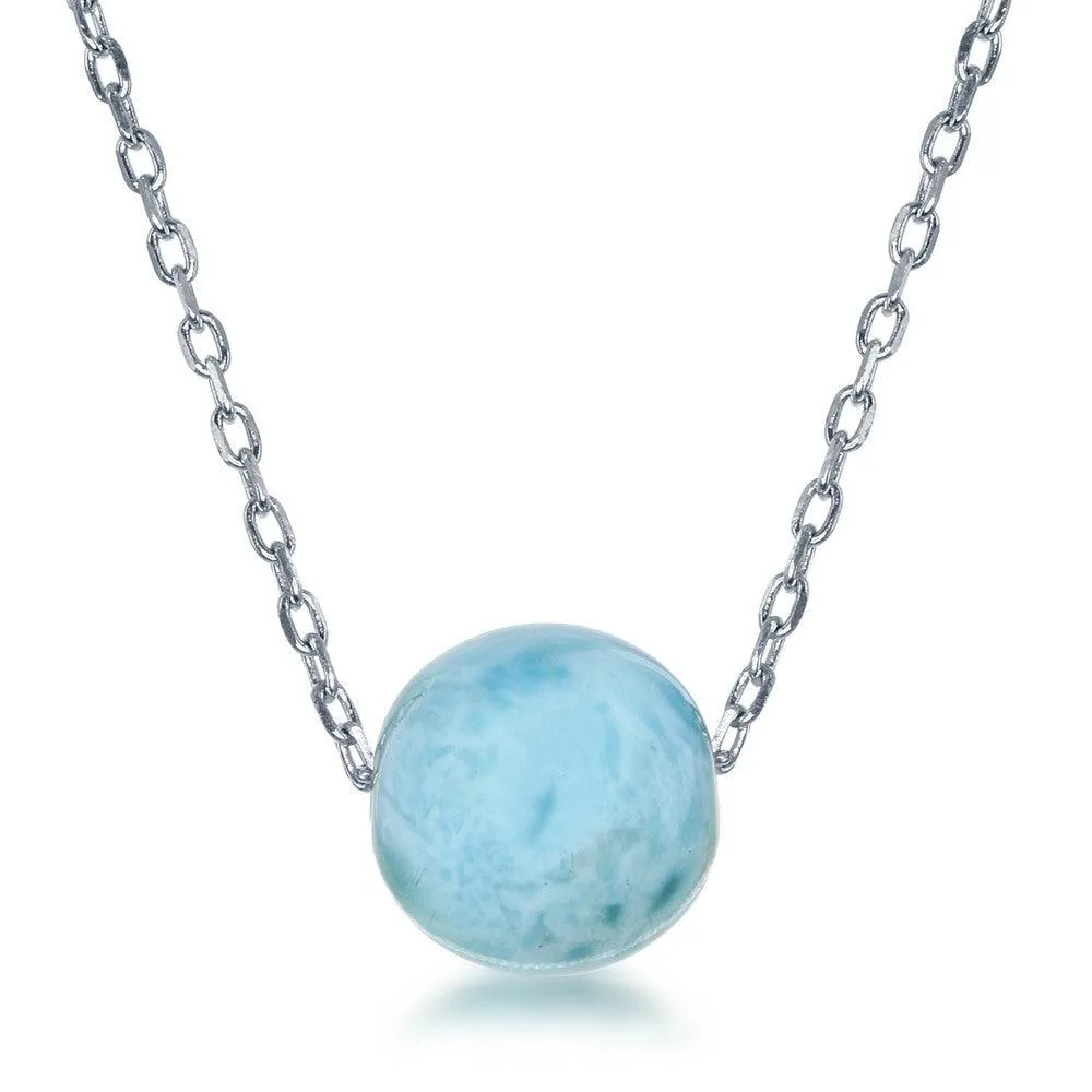 Sterling Silver 10MM Round Larimar Bead Necklace