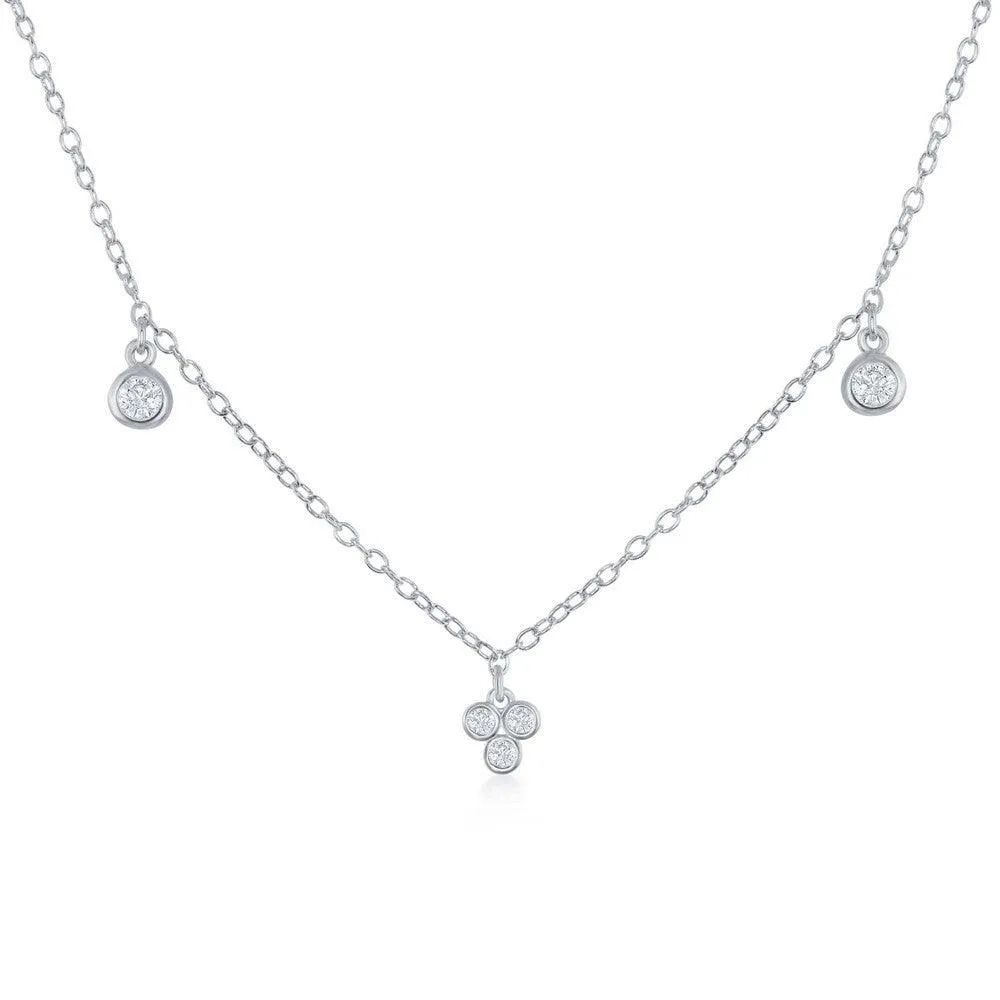 Sterling Silver Multi Bezel-Set CZ By The Yard Choker Necklace