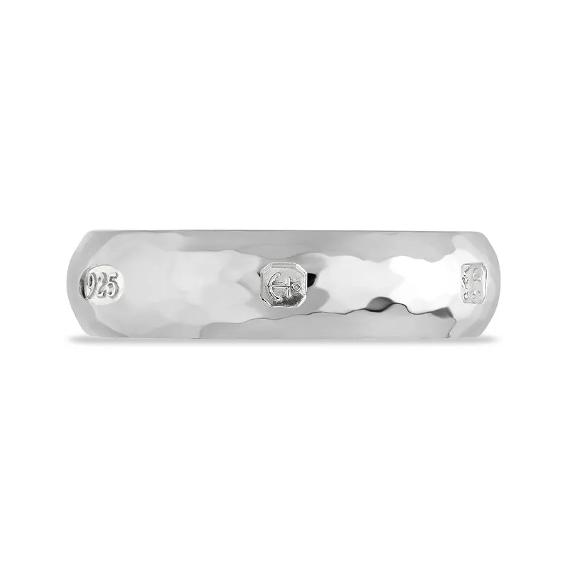 Sterling Silver Queen's Jubilee Hallmark 6mm Hammered Ring D