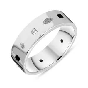 Sterling Silver Whitby Jet 0.18ct Diamond Queen's Jubilee Hallmark Princess Cut 6mm Ring D