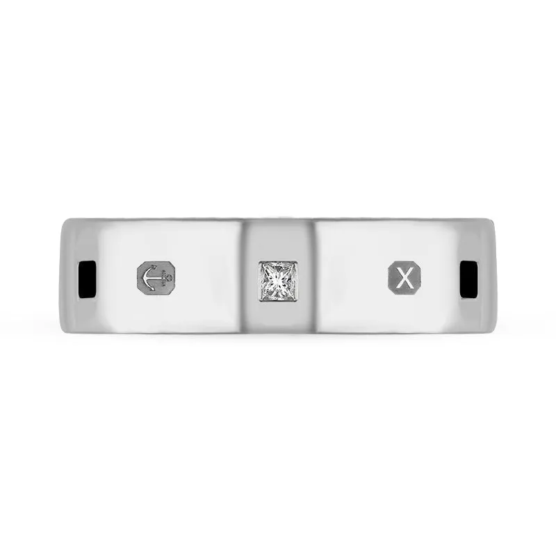 Sterling Silver Whitby Jet 0.18ct Diamond Queen's Jubilee Hallmark Princess Cut 6mm Ring D