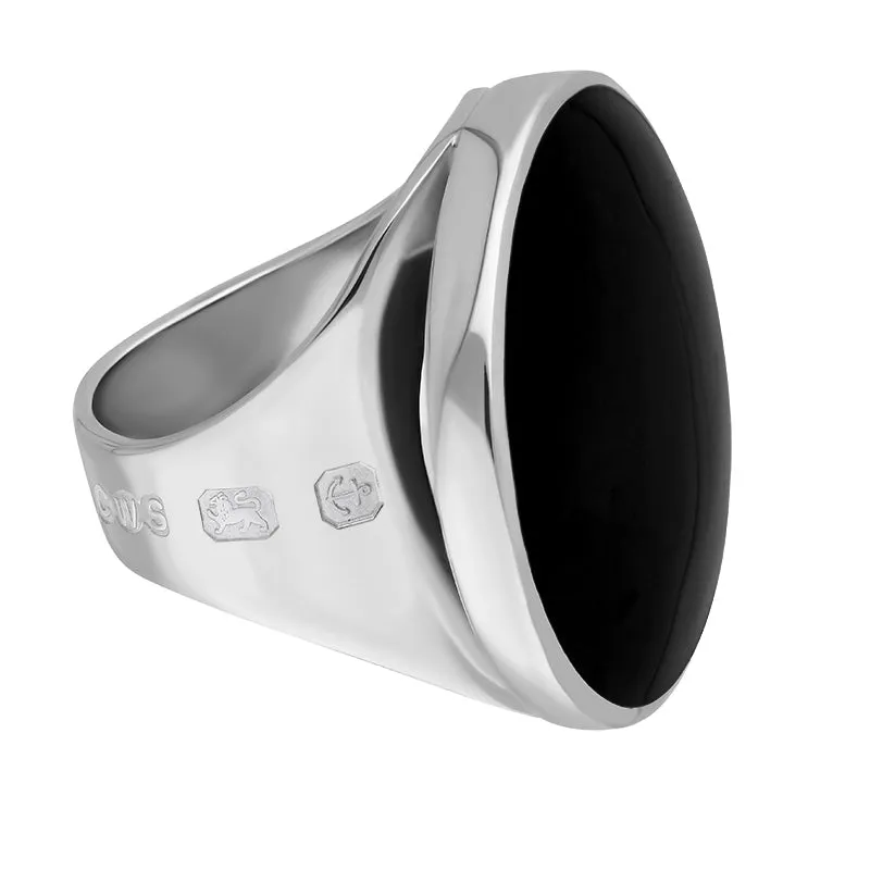 Sterling Silver Whitby Jet Hallmark Medium Round Ring
