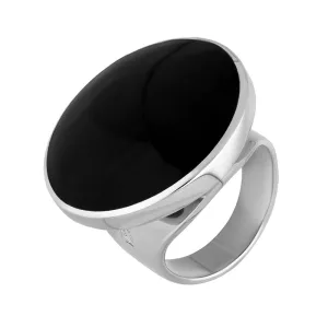 Sterling Silver Whitby Jet Hallmark Medium Round Ring