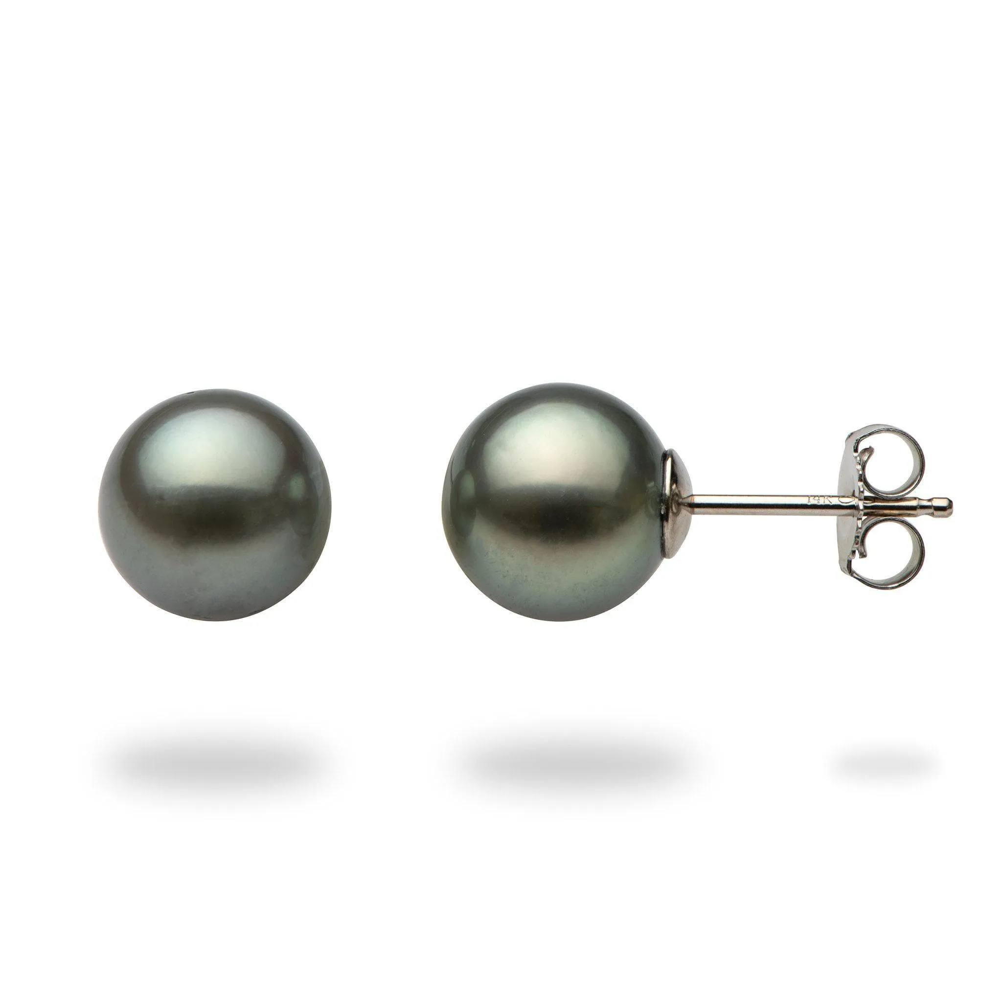 Tahitian Black Pearl Earrings in White Gold - 8-9mm