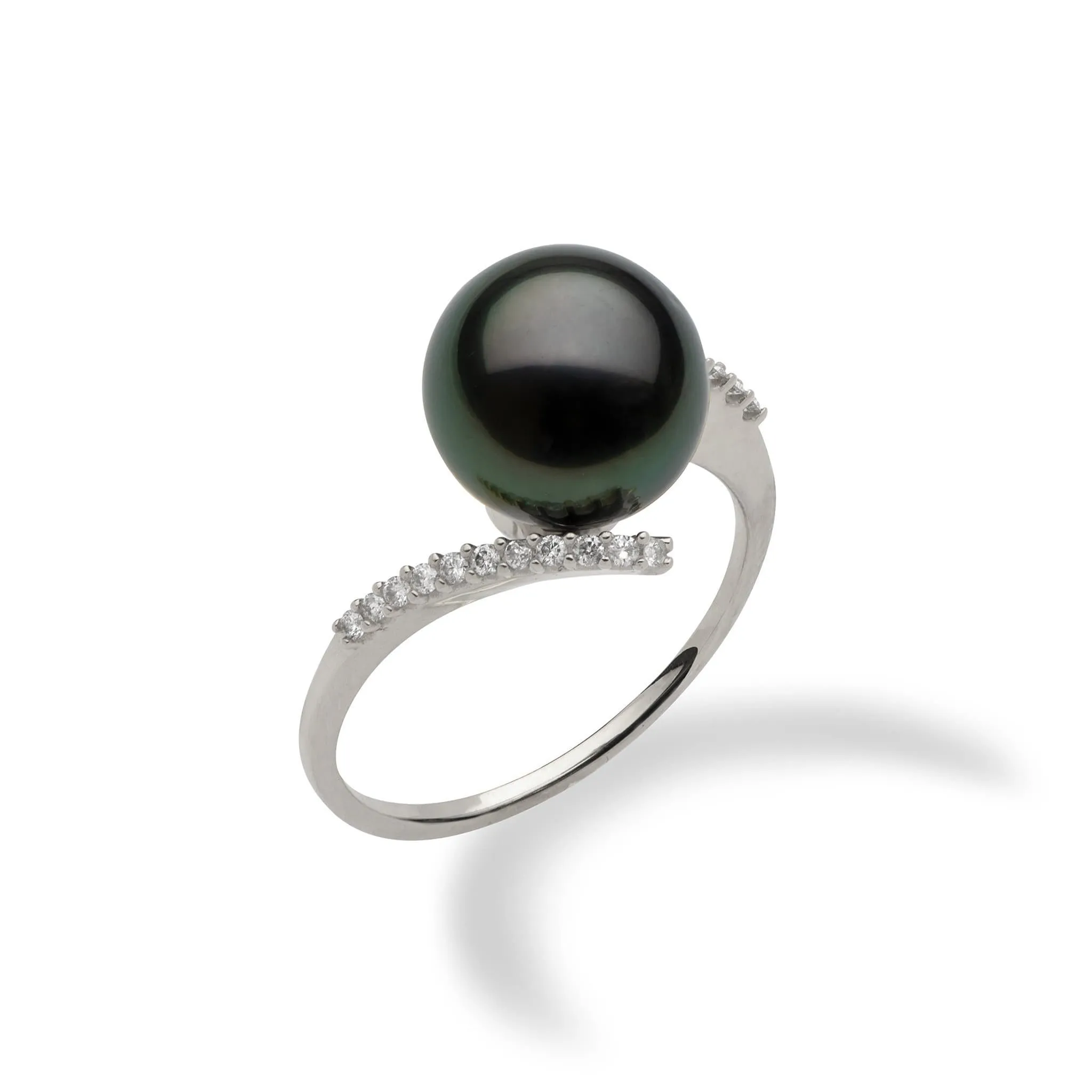 Tahitian Black Pearl Ring in White Gold with Diamonds - 10-11mm