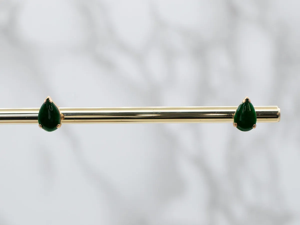 Teardrop Jadeite and Gold Stud Earrings