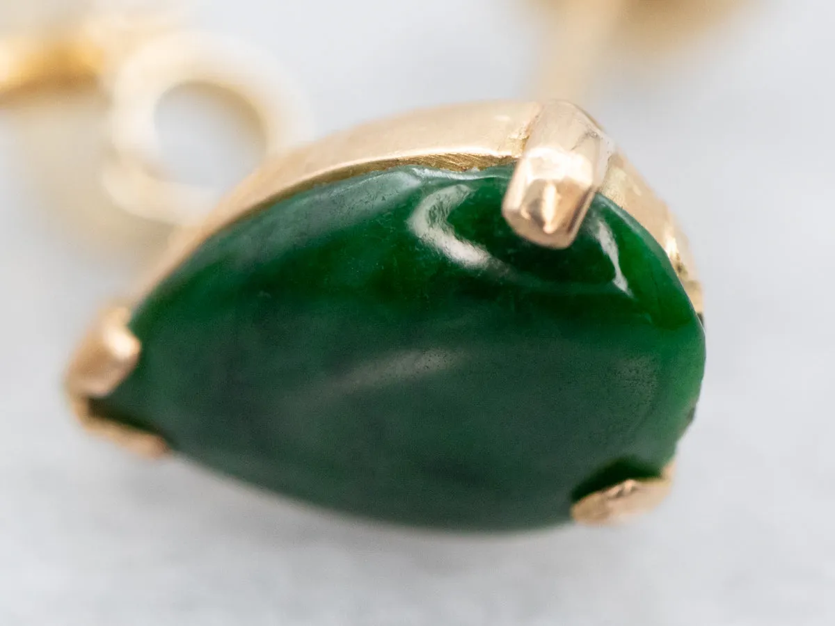 Teardrop Jadeite and Gold Stud Earrings