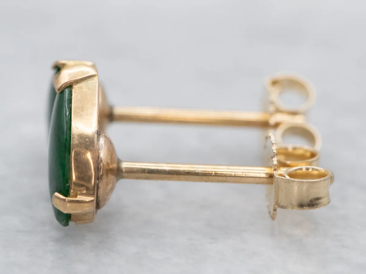 Teardrop Jadeite and Gold Stud Earrings