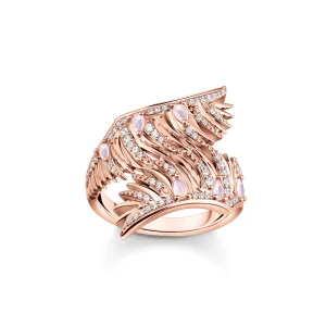 Thomas Sabo Rose Gold Plated Sterling Silver Phoenix Wing Pink Stones Ring