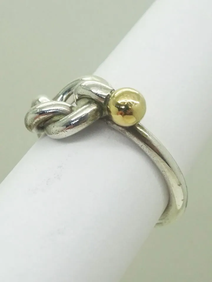 Tiffany & Co Love Knot 18k Gold & Sterling Silver Ring Size 4.5