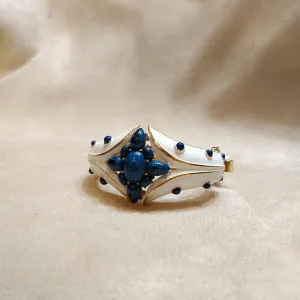 Trifari white enamel Lapis blue clamper bangle