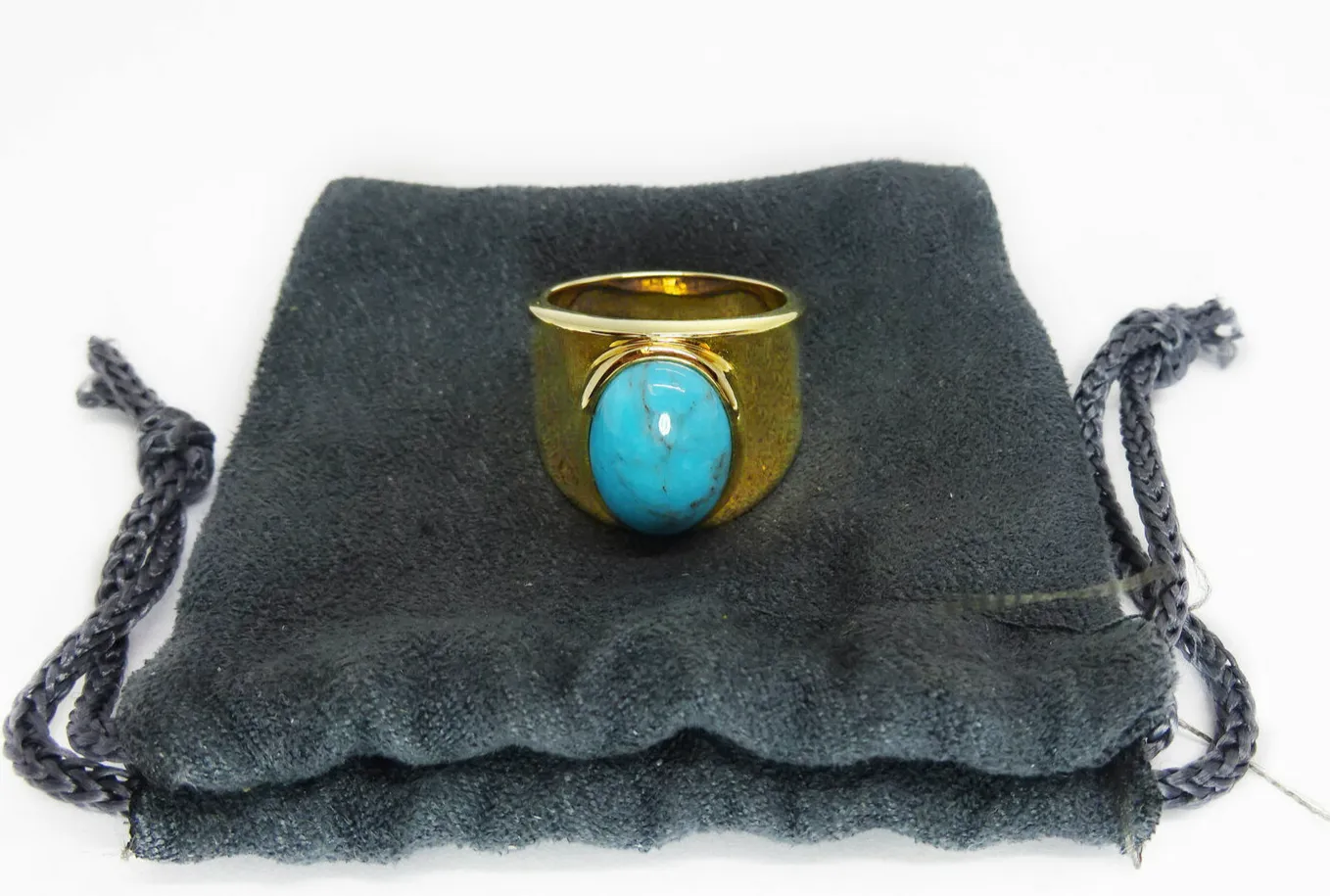Turquoise Cabochon 18k Gold Vermeil Sterling Ring Size 7.75
