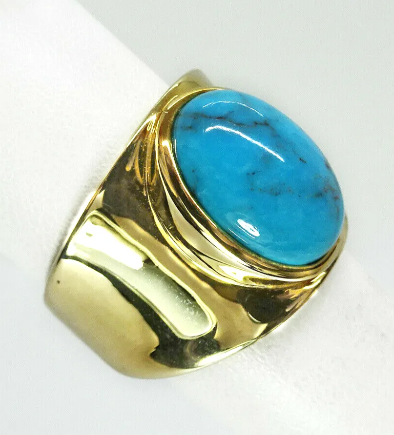 Turquoise Cabochon 18k Gold Vermeil Sterling Ring Size 7.75
