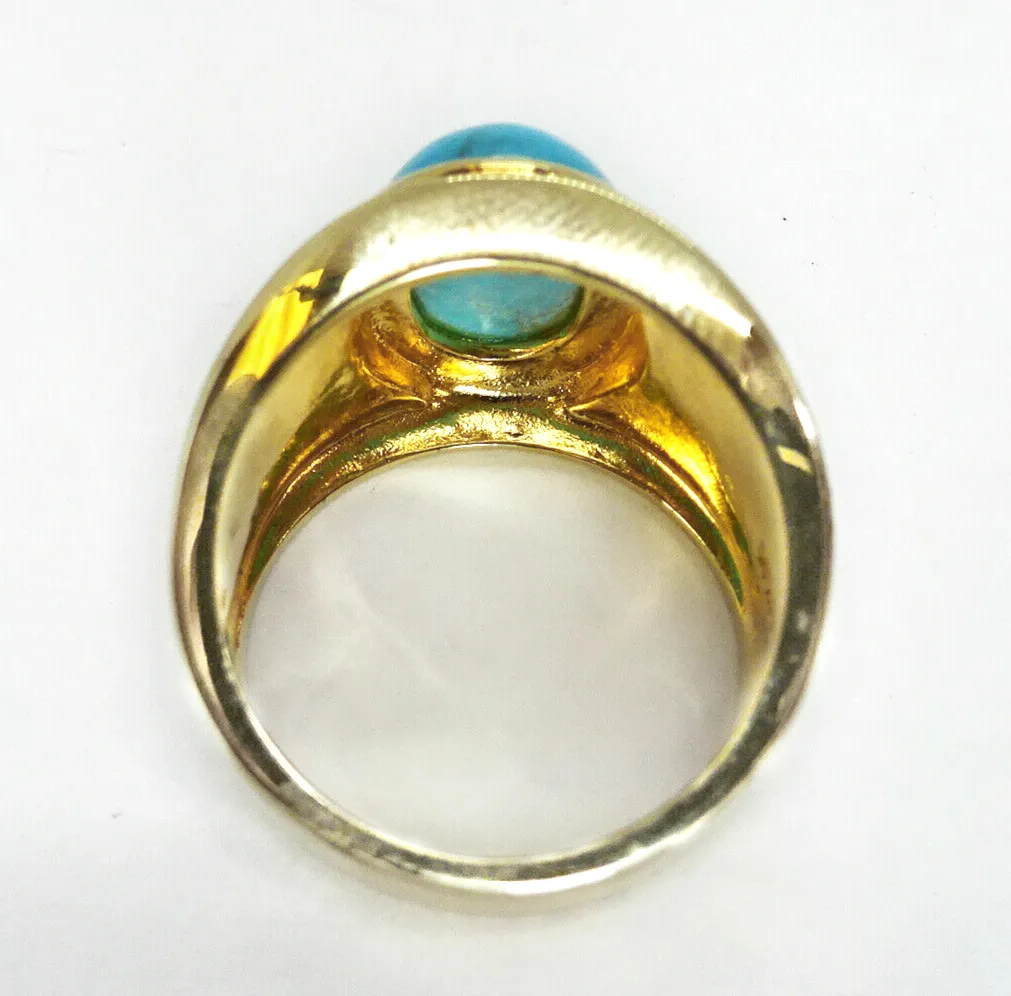 Turquoise Cabochon 18k Gold Vermeil Sterling Ring Size 7.75