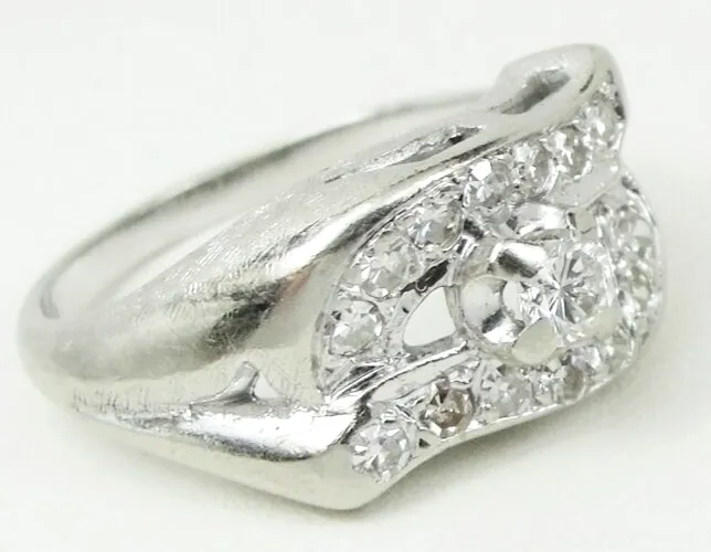 Vintage 0.5ct tw Natural Diamond Wave Design Ring 14k White Gold Size 5.5