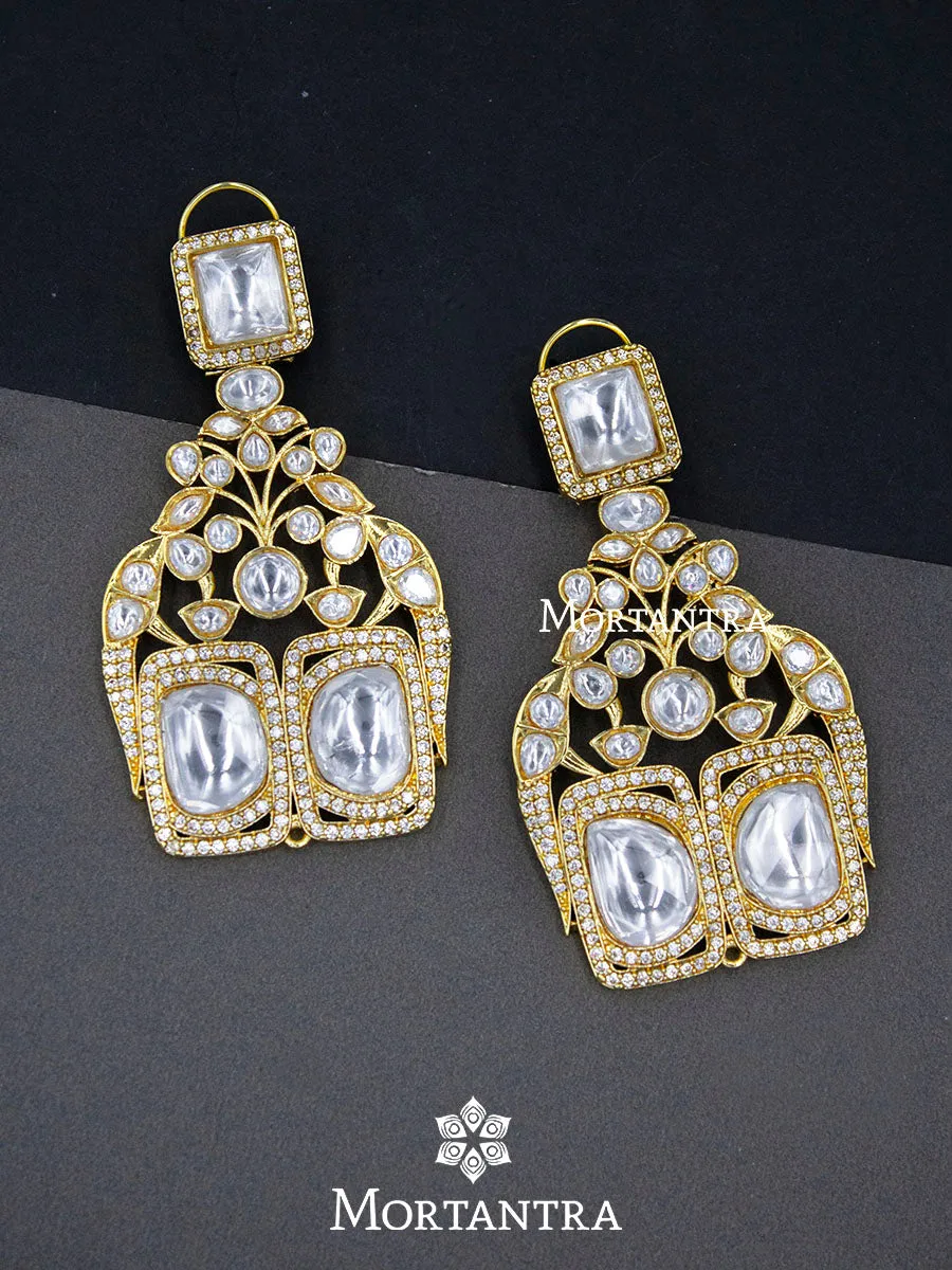 White Color Gold Plated Faux Diamond Earrings - CZEAR405G