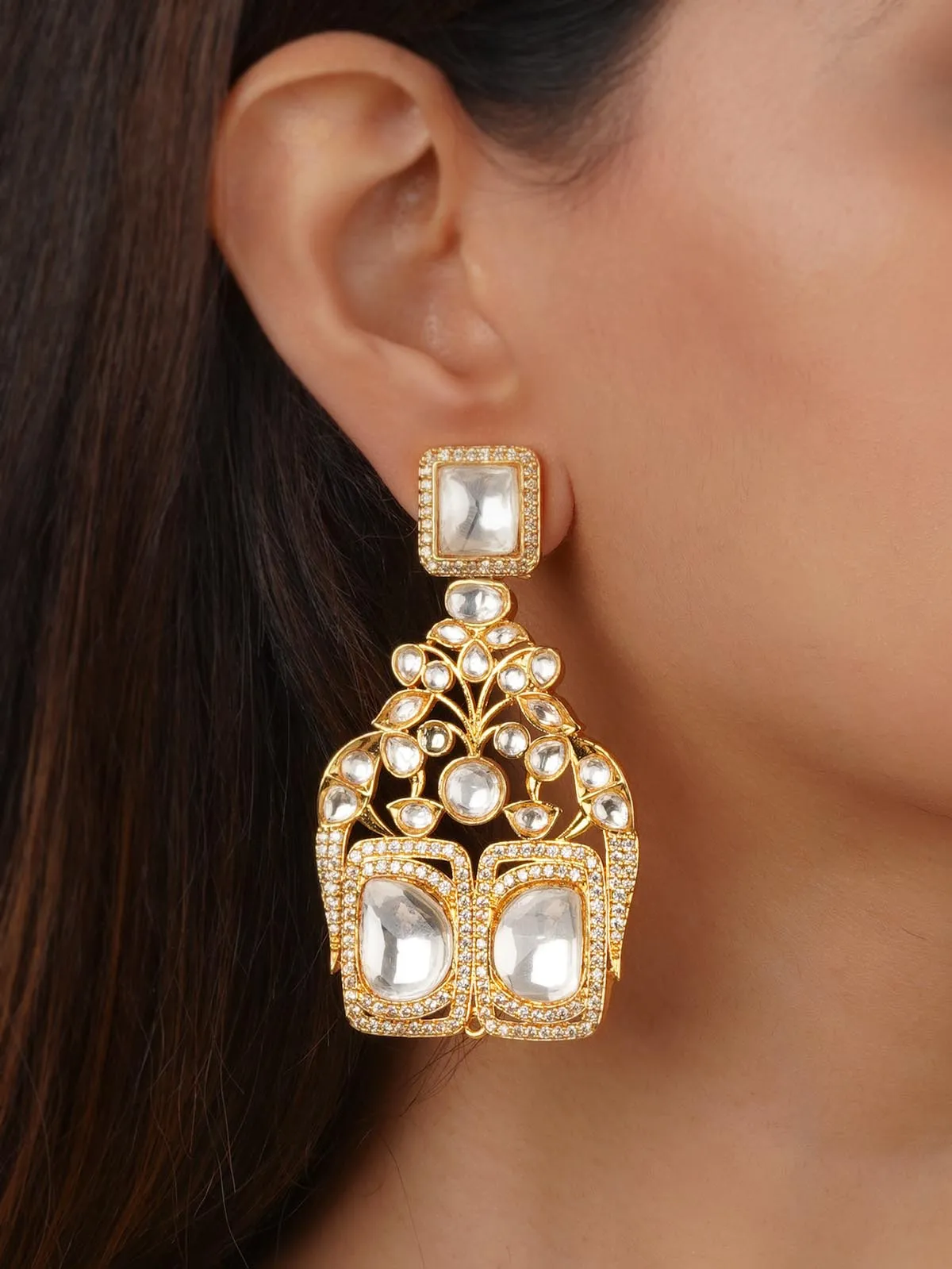 White Color Gold Plated Faux Diamond Earrings - CZEAR405G