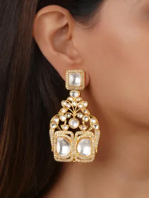 White Color Gold Plated Faux Diamond Earrings - CZEAR405G