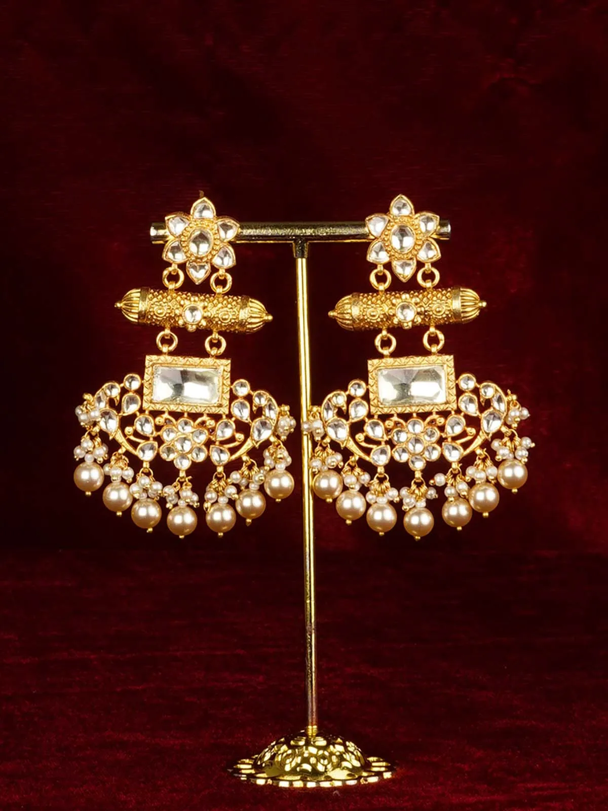 White Color Gold Plated Jadau Kundan Earrings - ME1397Y