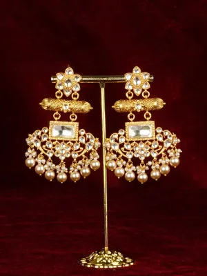 White Color Gold Plated Jadau Kundan Earrings - ME1397Y