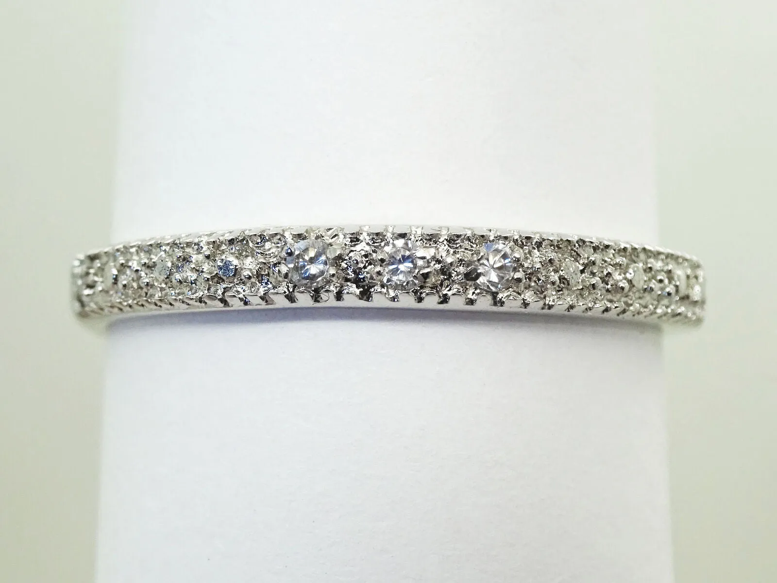 White CZ Thin Stackable Band Ring Size 11 Rhodium Plated