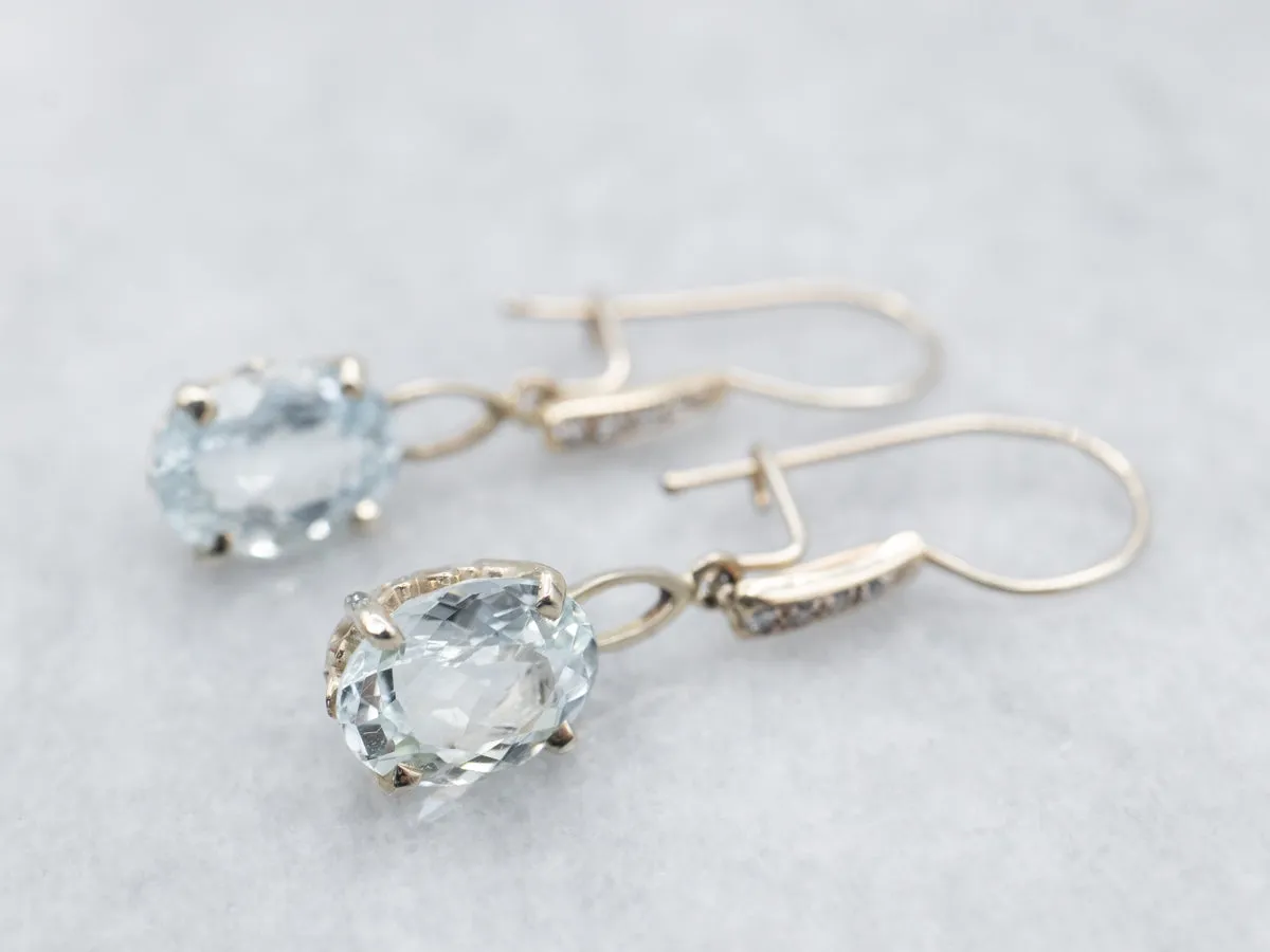 White Gold Aquamarine and Diamond Drop Earrings