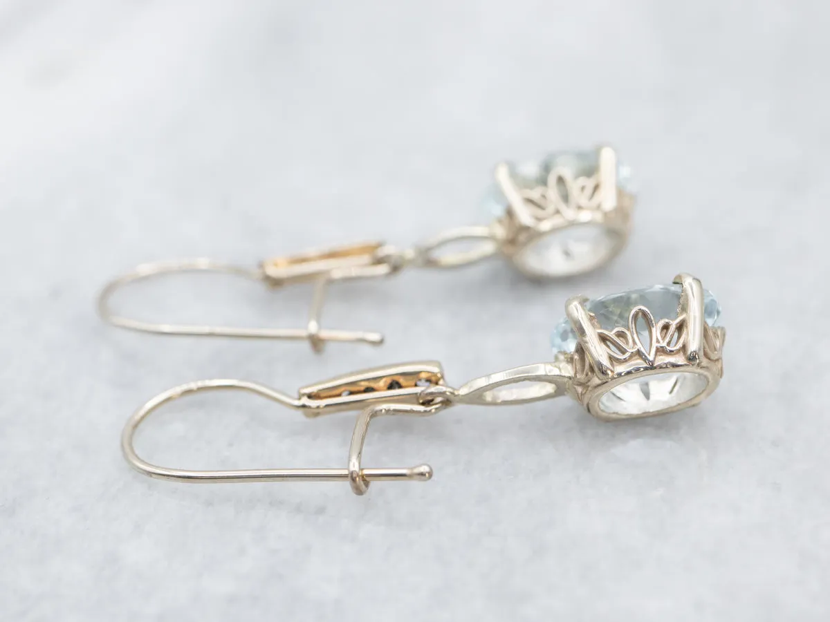 White Gold Aquamarine and Diamond Drop Earrings