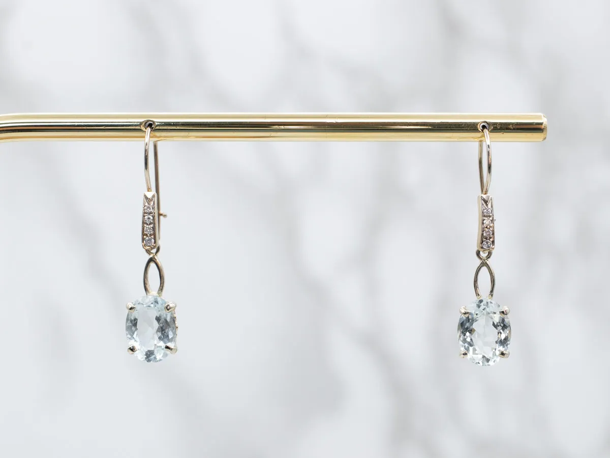 White Gold Aquamarine and Diamond Drop Earrings