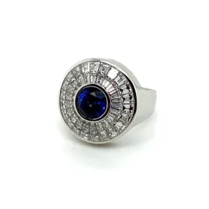 White Gold Berkley Baguette Diamonds and Sapphire Ring Model Ref : J-WG.BERBAGS.WG