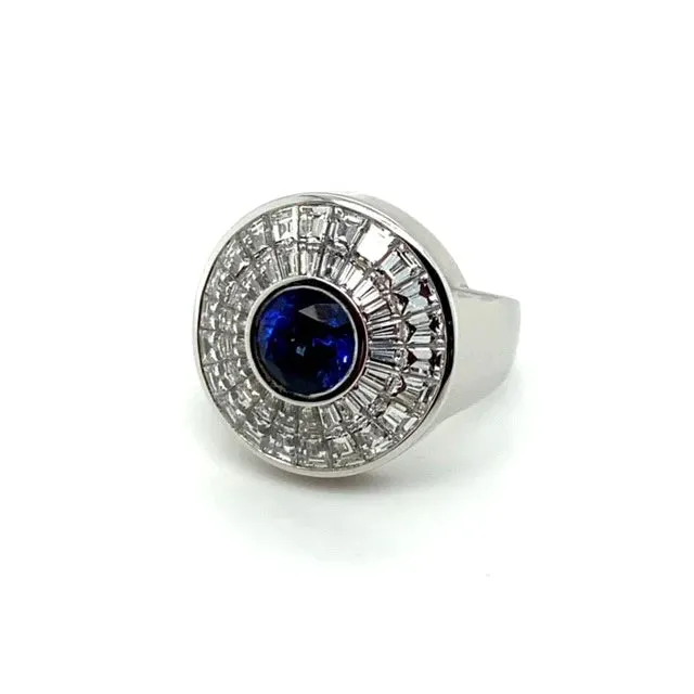 White Gold Berkley Baguette Diamonds and Sapphire Ring Model Ref : J-WG.BERBAGS.WG