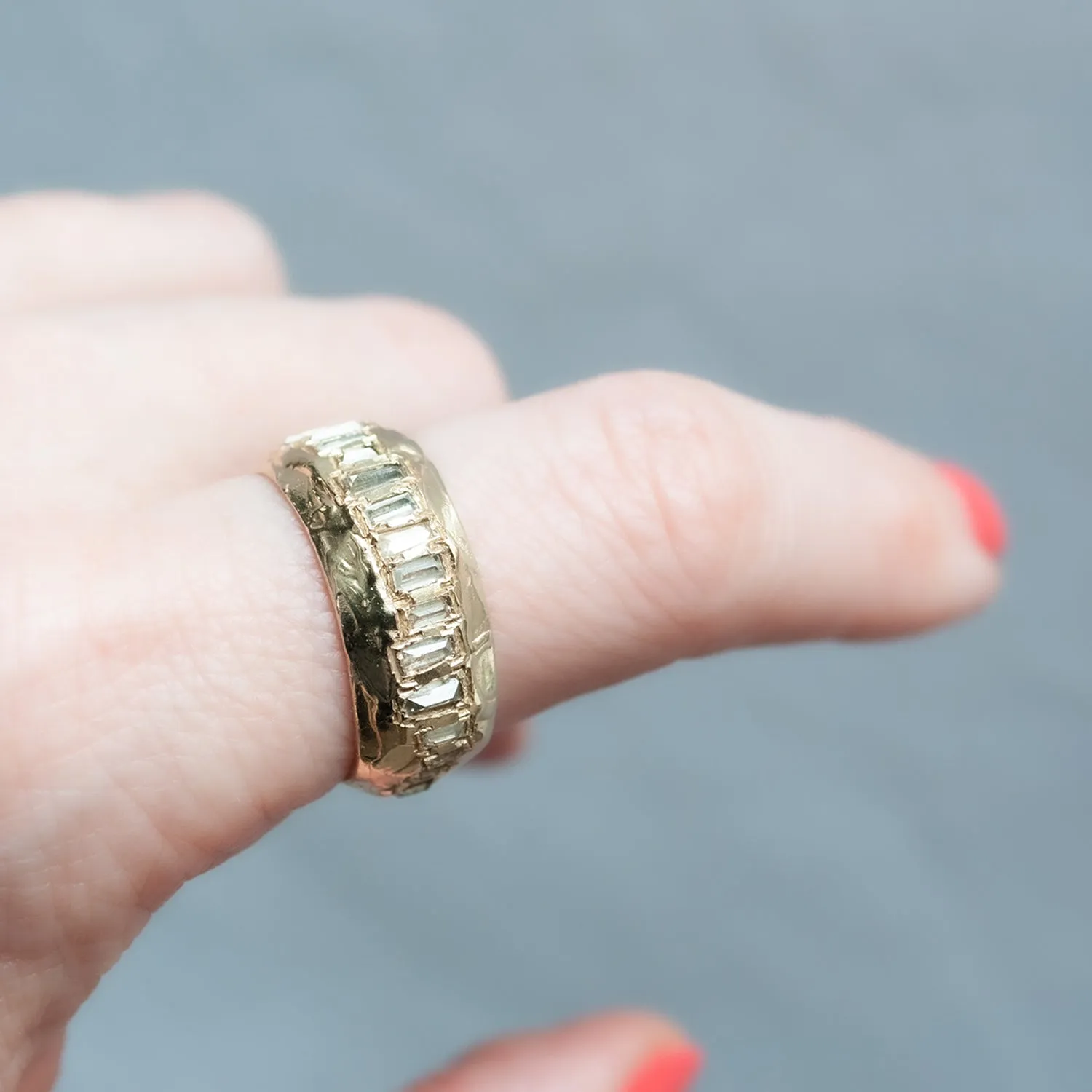 X Soft White Scatter Baguette Ring