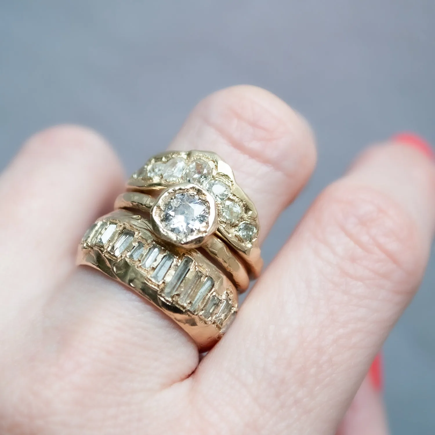 X Soft White Scatter Baguette Ring